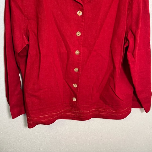 Vintage Oleg Cassini Button Down Shirt Red Linen Cotton S - Picture 3 of 9